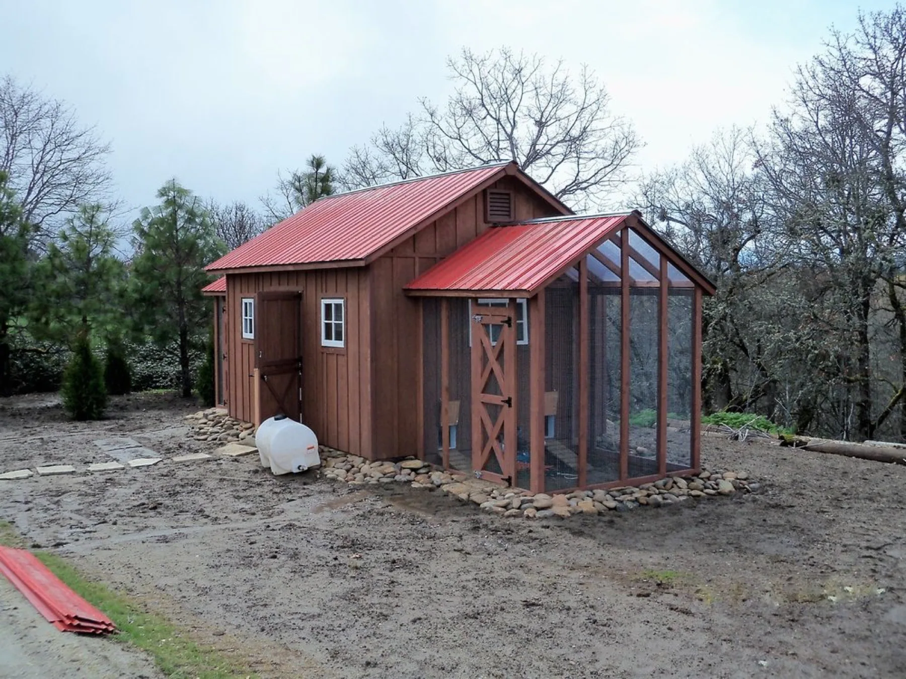 Custom chicken coop with an enclosed run