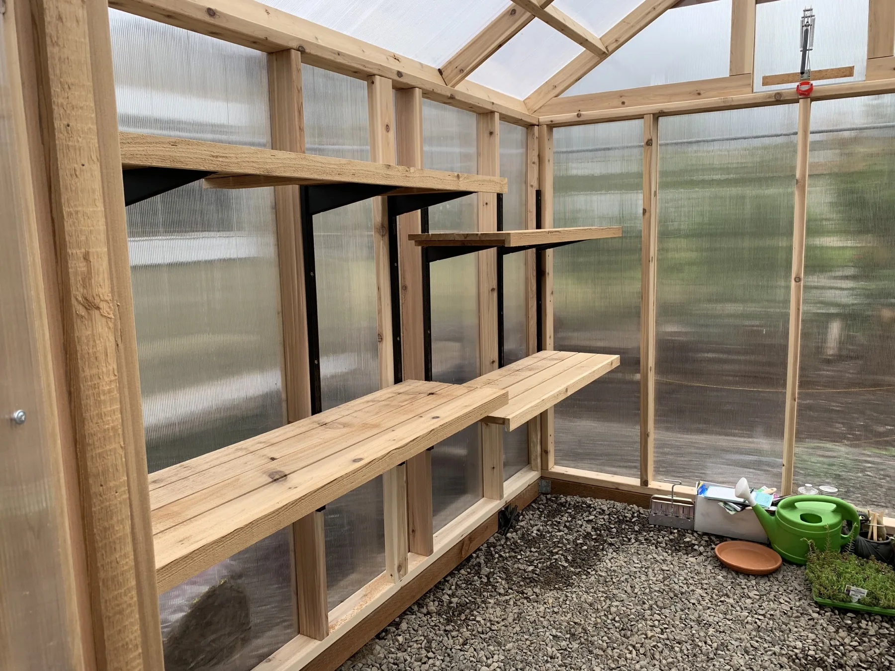 Shelving and organization options for a garden structure
