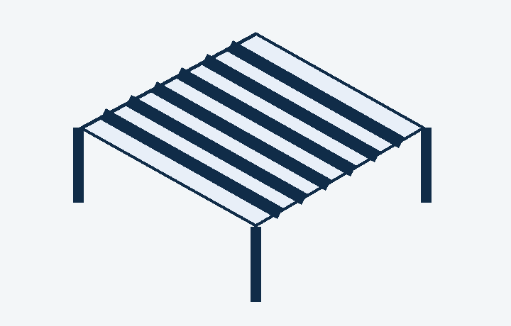 Concept illustration of an outdoor structure with an open slatted roof.